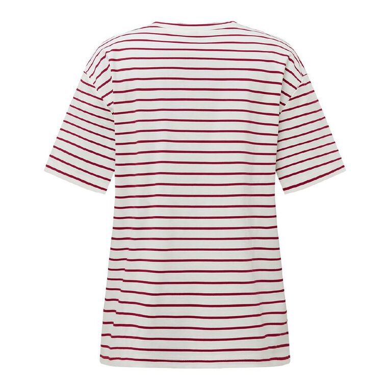 H&H Women's Short Sleeve Boxy Striped Tee, Red/White, hi-res