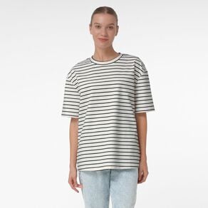 H&H Women's Short Sleeve Boxy Striped Tee