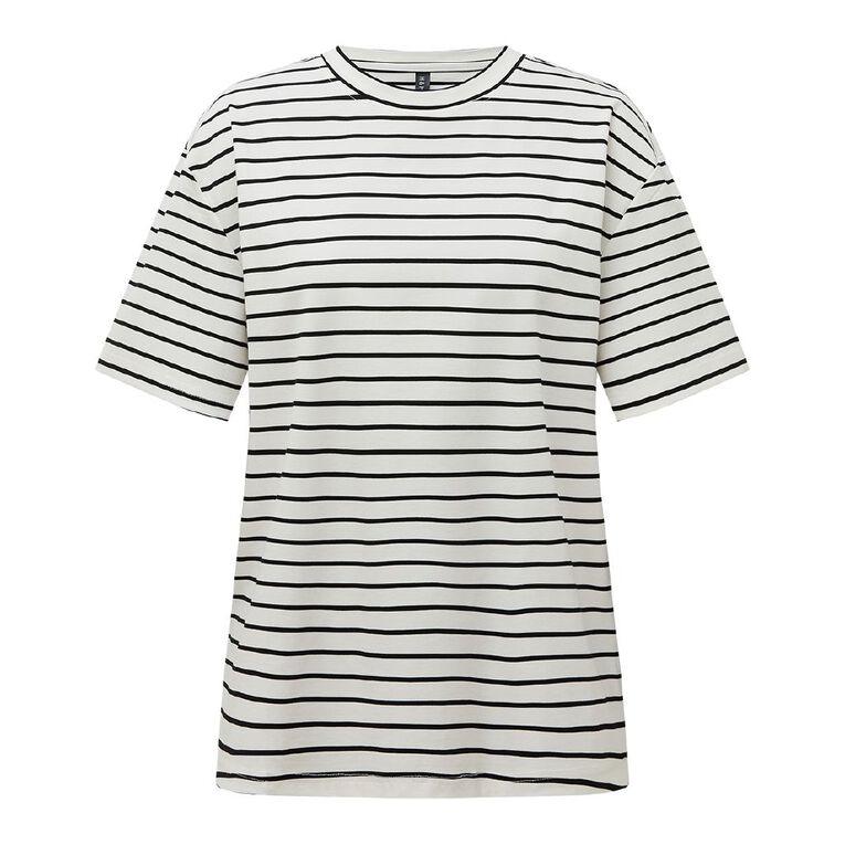 H&H Women's Short Sleeve Boxy Striped Tee, Black/White, hi-res