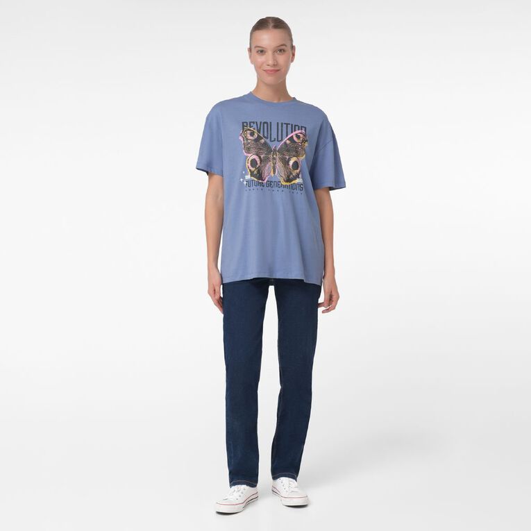 H&H Women's Short Sleeve Boyfriend Graphic Tee, Blue Mid FUTURE GEN, hi-res