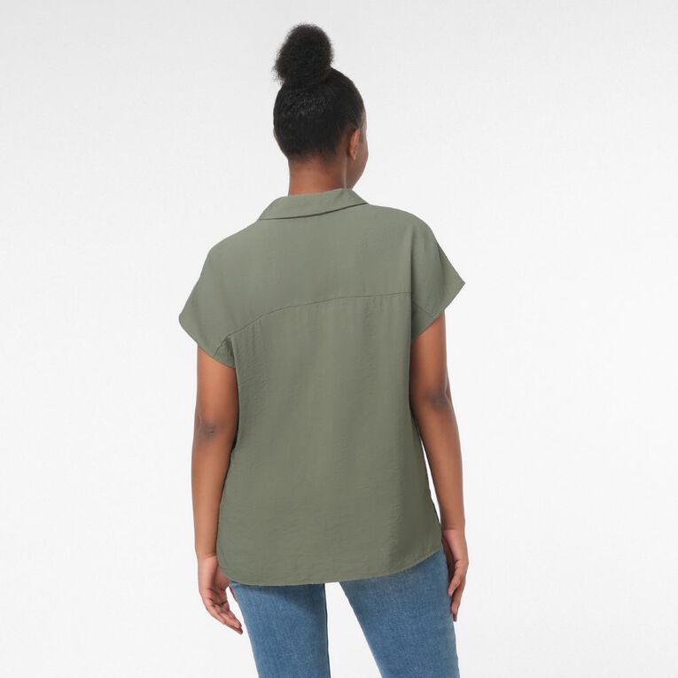 H&H Women's Short Sleeve Collared Blouse, Green Dark, hi-res