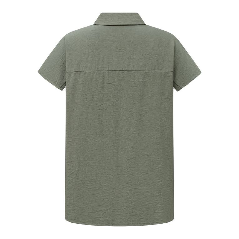 H&H Women's Short Sleeve Collared Blouse, Green Dark, hi-res