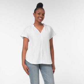 H&H Women's Ruffle Neck Cotton Muslin Top