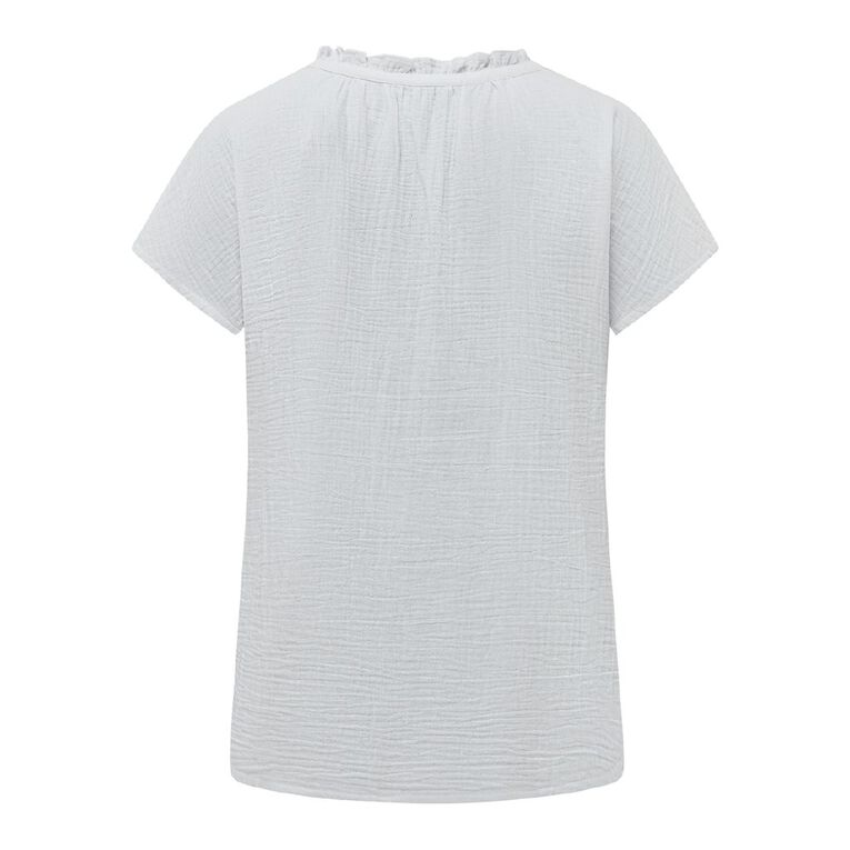 H&H Women's Ruffle Neck Cotton Muslin Top, White, hi-res