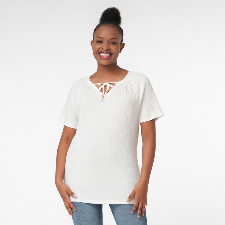 H&H Women's Raglan Bead Top, White, hi-res