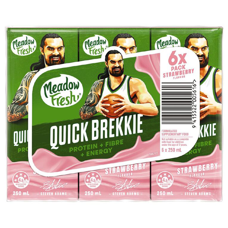 Meadow Fresh Quick Brekkie UHT Strawberry 250ML x 6 Pack, , hi-res